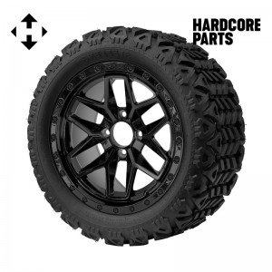 14" Black 'WIDOW' Golf Cart Wheels and 23"x10"-14" DOT rated All-Terrain tires - Set of 4, includes Black 'SS' center caps and 12x1.25 lug nuts