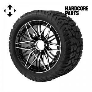 14" Machined/Black 'HORNET' Golf Cart Wheels and 22"x10.5"-14" GATOR On-Road/Off-Road DOT rated All-Terrain tires - Set of 4, includes Chrome 'SS' center caps and 1/2"-20 lug nuts