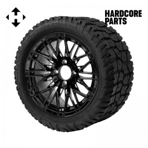 14" Black 'HORNET' Golf Cart Wheels and 22"x10.5"-14" GATOR On-Road/Off-Road DOT rated All-Terrain tires - Set of 4, includes Black 'SS' center caps and 1/2"-20 lug nuts