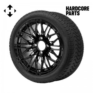 14" Black 'HORNET' Golf Cart Wheels and 205/30-14 (20"x8"-14") DOT rated Low Profile tires - Set of 4, includes Black 'SS' center caps and 1/2"-20 lug nuts