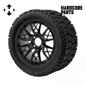 14" Matte Black 'SABER TOOTH' Golf Cart Wheels and 22"x10.5"-14" GATOR On-Road/Off-Road DOT rated All-Terrain tires - Set of 4, includes Matte Black 'SS' center caps and 1/2"-20 lug nuts