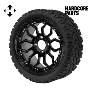 14" Black 'Scorpion' Wheel and Tire Combo - Set of 4, includes 'SS' center caps and lug nuts