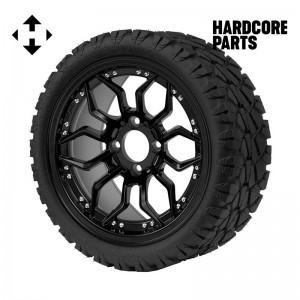 14" Matte Black 'Scorpion' Wheel and Tire Combo - Set of 4, includes 'SS' center caps and lug nuts