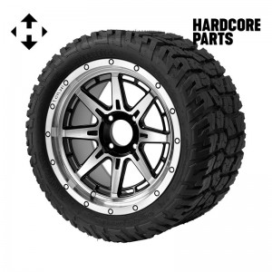 14" Machined/Black 'WOLVERINE' Golf Cart Wheels and 22"x10.5"-14" GATOR On-Road/Off-Road DOT rated All-Terrain tires - Set of 4, includes Chrome 'SS' center caps and 12x1.25 lug nuts