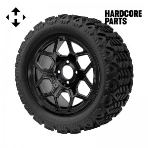 14" Black 'YETI' Golf Cart Wheels and 23"x10"-14" DOT rated All-Terrain tires - Set of 4, includes Black 'SS' center caps and 1/2"-20 lug nuts
