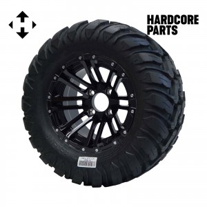 12" Black 'Lancer' Golf Cart Wheel and Tire Combo - Set of 4, includes 'SS' center caps and lug nuts