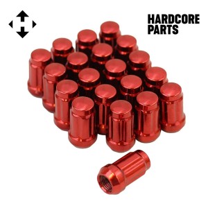 20 QTY Red Closed End Spline Drive Lug Nuts with Key- Metric 12x1.5 Threads - Conical Cone Taper Acorn Seat Closed End - 1.4" Length - for Honda Acura Toyota Mazda Hyundai+ More