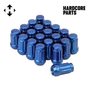 20 QTY Blue Closed End Spline Drive Lug Nuts with Key- Metric 12x1.5 Threads - Conical Cone Taper Acorn Seat Closed End - 1.4" Length, Fits Honda Acura Toyota Mazda Hyundai+ More