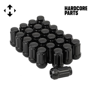 24 QTY Black Closed End Spline Drive Lug Nuts with Key- Metric 12x1.5 Threads - Conical Cone Taper Acorn Seat Closed End - 1.4" Length - for Honda Acura Toyota Mazda Hyundai+ More