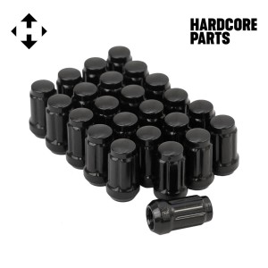 24 QTY Black Closed End Spline Drive Lug Nuts with Key- Metric 12x1.25 Threads - Conical Cone Taper Acorn Seat Closed End - 1.4" Length - for Subaru, Nissan, Infiniti, & Suzuki + More