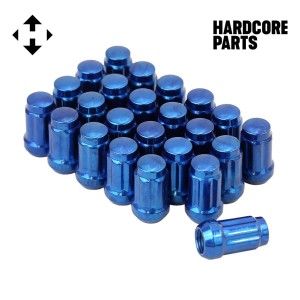 24 QTY Blue Closed End Spline Drive Lug Nuts with Key- Metric 12x1.25 Threads - Conical Cone Taper Acorn Seat Closed End - 1.4" Length - for Subaru, Nissan, Infiniti, & Suzuki + More