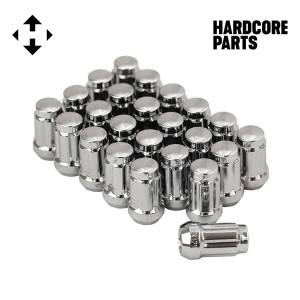 24 QTY Chrome Closed End Spline Drive Lug Nuts with Key- Metric 12x1.5 Threads - Conical Cone Taper Acorn Seat Closed End - 1.4" Length - for Honda Acura Toyota Mazda Hyundai+ More